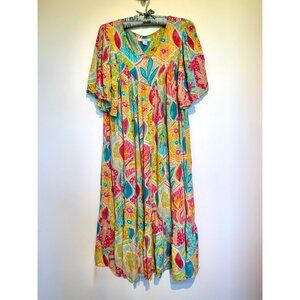 Go Softly Patio Dress/Tropical Print FUN MuuMuu! sz. L